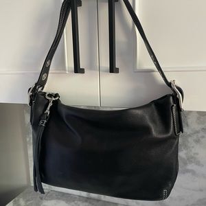 Coach Black Leather Shoulder Bag White Stitching EUC